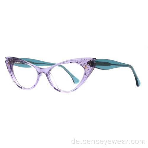 Luxus-Frauen-Diamant-Katzen-Eyecetat-optische Gläser